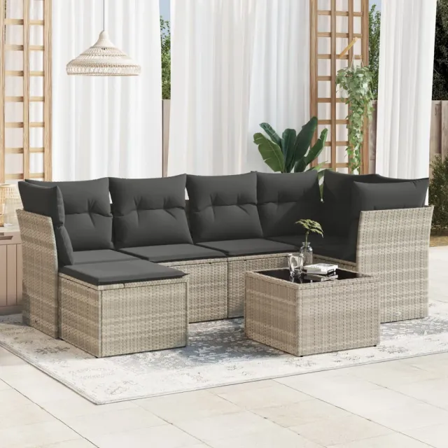 vidaXL 7-delige Loungeset met kussens poly rattan lichtgrijs grijs, foto 2