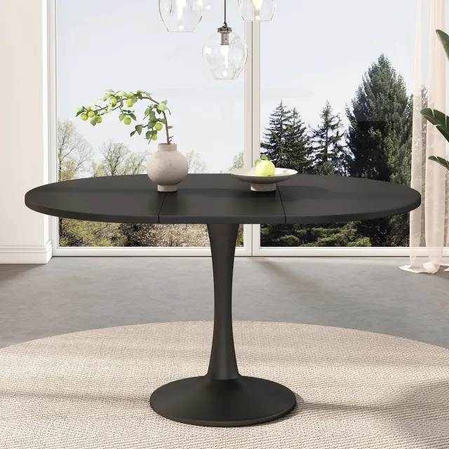 COVREO Eettafel 100/140 x 100 x 75 cm – zwart MDF, uitschuifbaar ovaal ontwerp