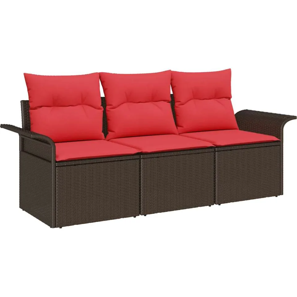 vidaXL Tuin Sofa Set 3 st Bruin Poly riet