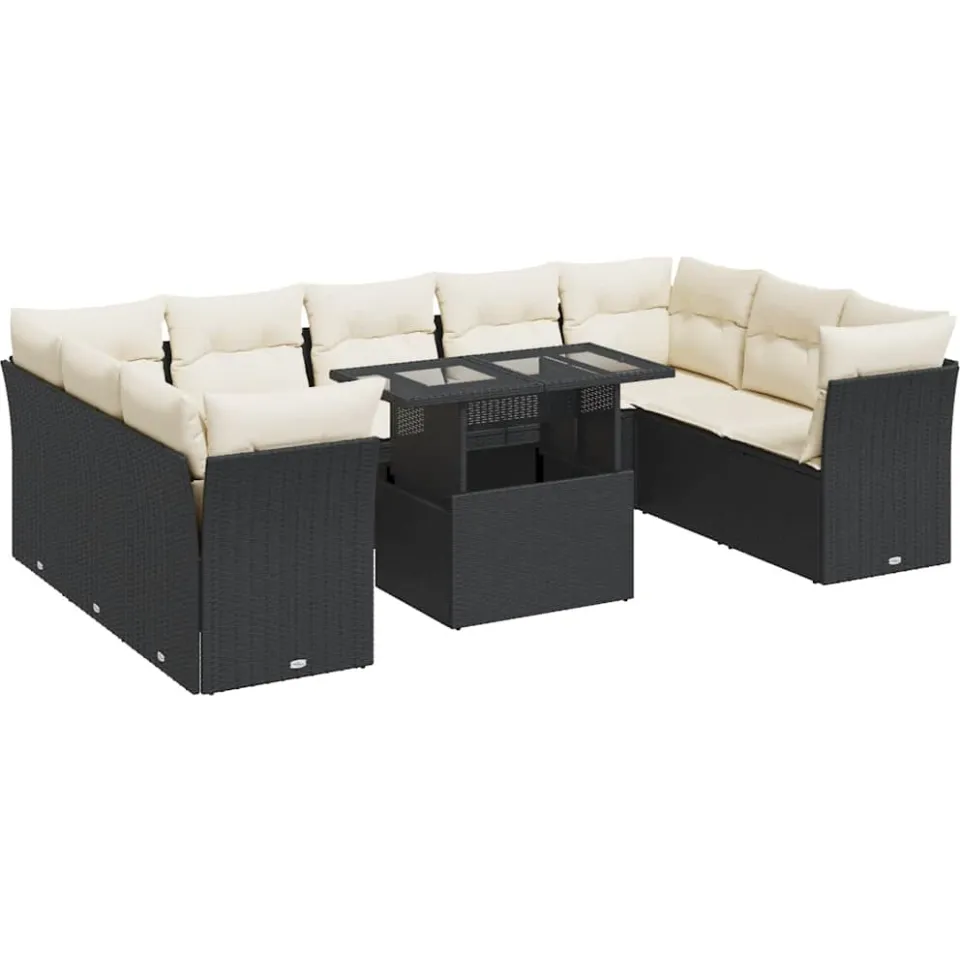 vidaXL 10-delige Loungeset met kussens poly rattan zwart, foto 3