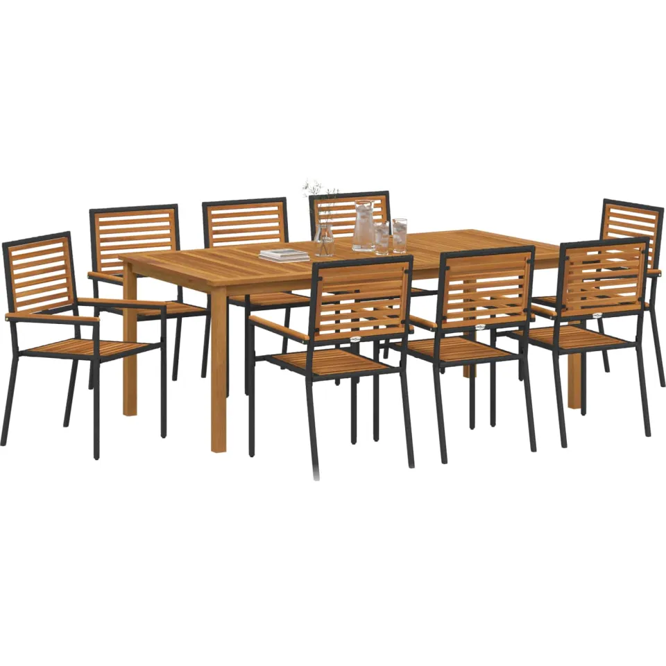 vidaXL Tuin eettafelset 9 st Zwart Massief Acaciahout