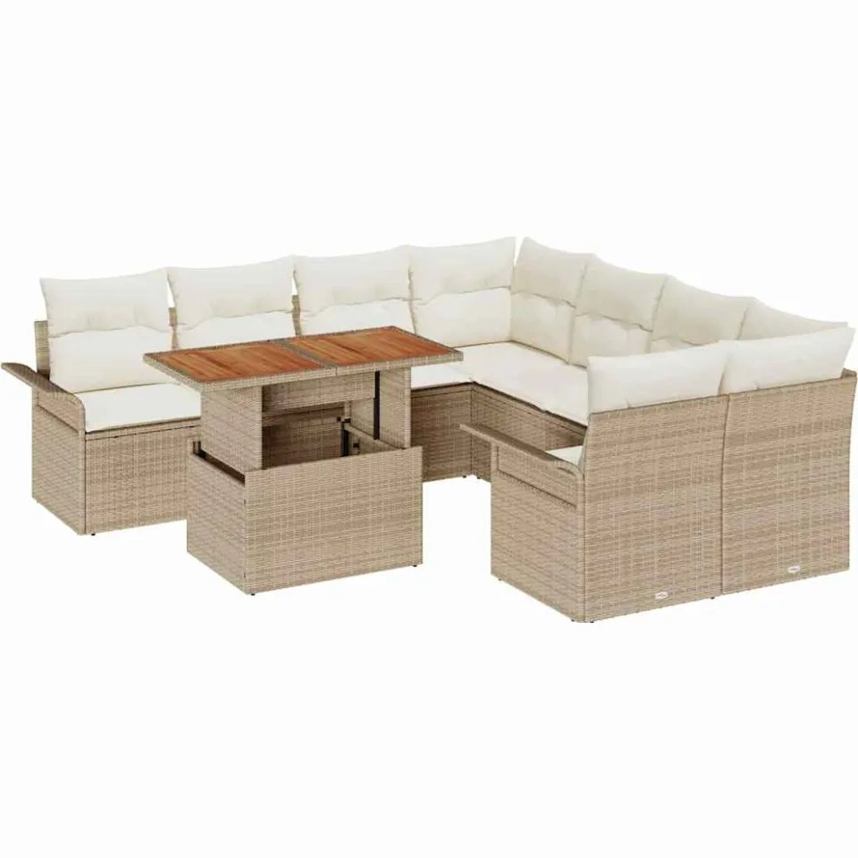 vidaXL Tuin Sofa Set 9 st Beige Poly riet