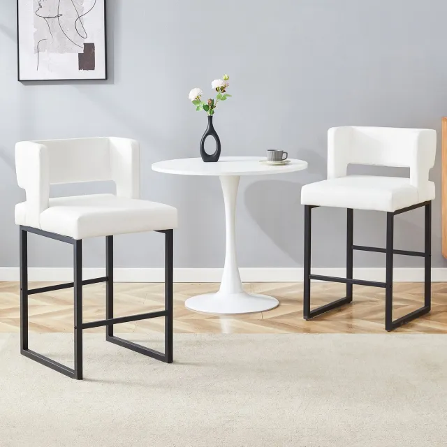 MEUNIQ barkruk set van 2, 91,4 cm, met rugleuning en armleuningen, wit zitvlak met zwart metalen frame, voor bar en keukenbar White+Black