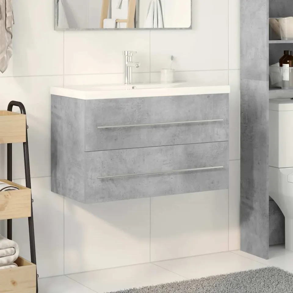 vidaXL 2-delige Badkamermeubelset bewerkt hout betongrijs grijs, foto 2