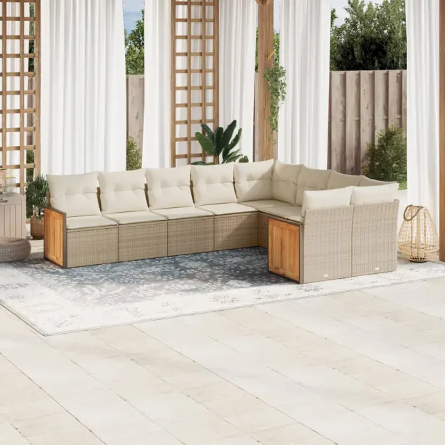 vidaXL 9-delige Loungeset met kussens poly rattan beige, foto 2
