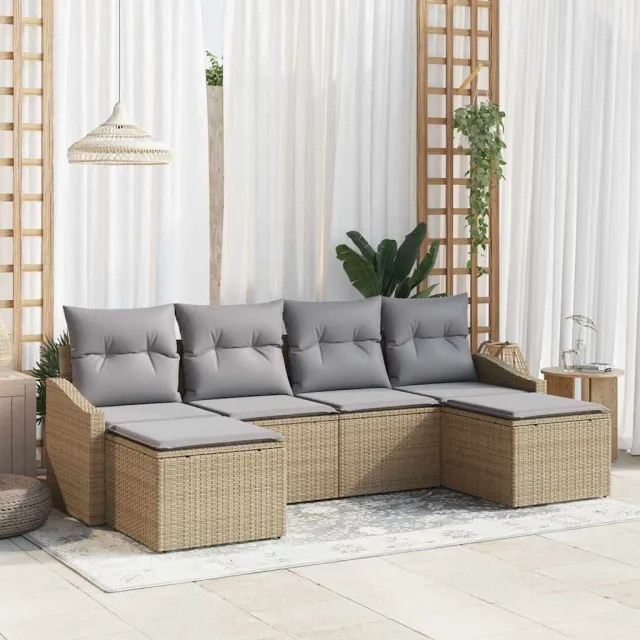 vidaXL Tuin Eetset 6 st Beige en Licht Grijs poly rattan, foto 2