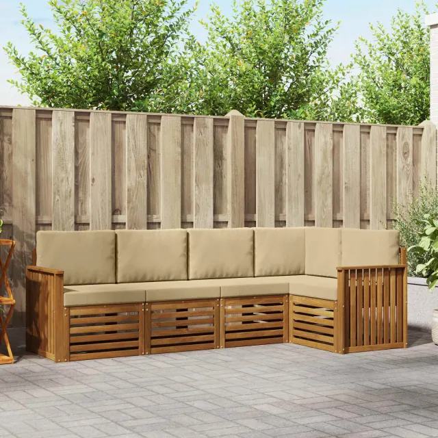 vidaXL Buiten bankenset 5 st 5-zits Natuurlijk en Beige
