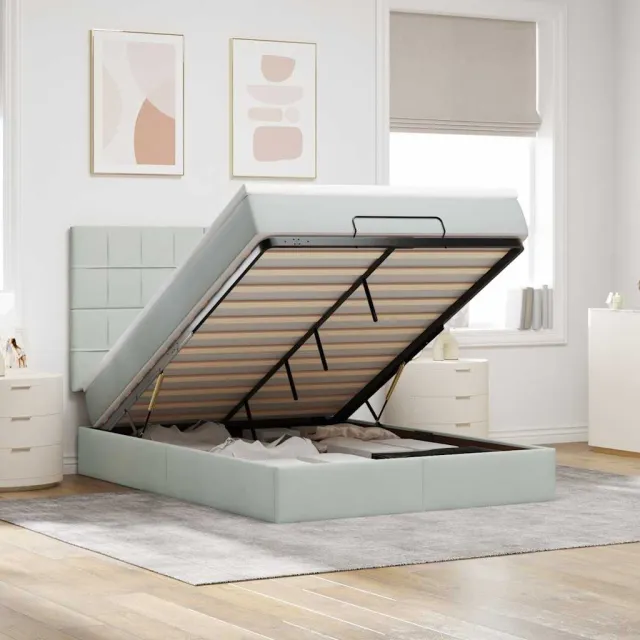 vidaXL Ottoman bed met matrassen en LED's 140x190cm fluweel lichtgrijs grijs