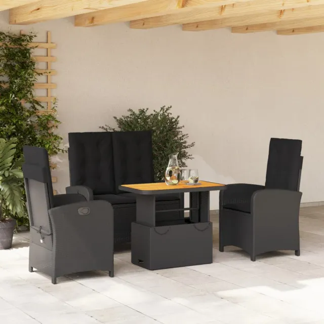 vidaXL 4-delige Tuinset met kussens poly rattan zwart, foto 2