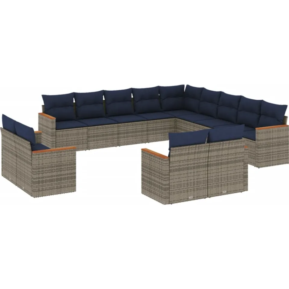 vidaXL 13-delige tuinbankset met kussens, grijs polyrotan, foto 3