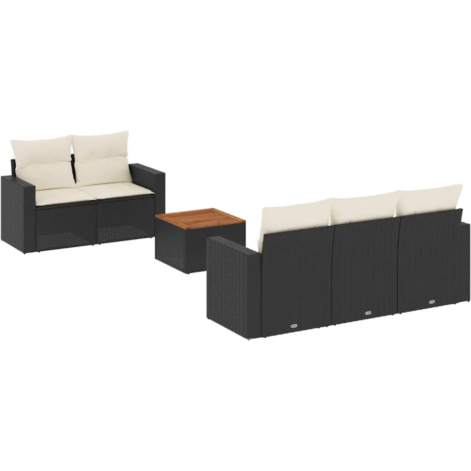vidaXL 6-delige Loungeset met kussens poly rattan zwart, foto 3
