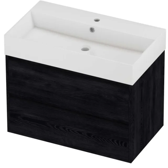 Proline Zara Badmeubelset Porselein Loft 1 Kraangat Greeploos 80x46x65 cm Glans Wit Black Oak
