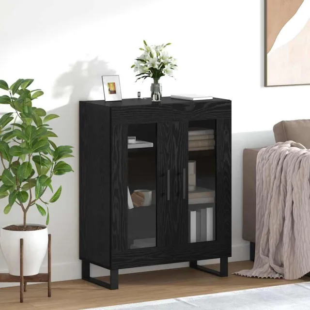 vidaXL Dressoir Zwart Eiken 69,5 x 34 x 90 cm Bewerkt hout, foto 2