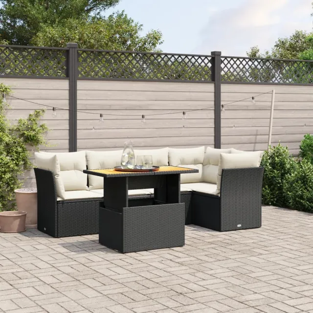 vidaXL 5-delige Loungeset met kussens poly rattan zwart, foto 2