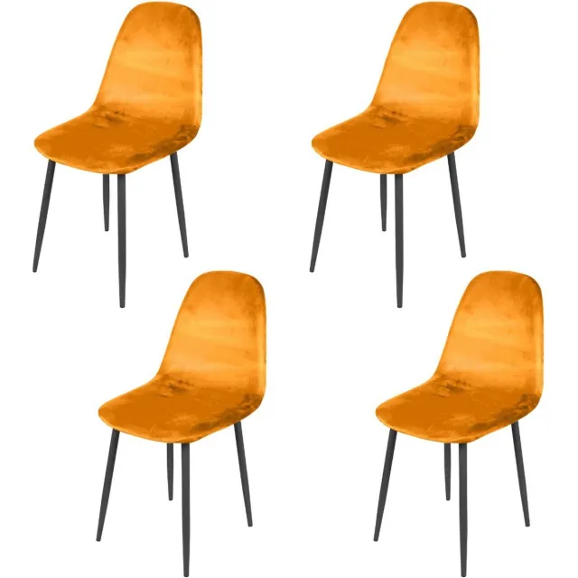 Urban Living "INOUI" - Set van 4 stoelen in mosterdgeel fluweel met zwarte metalen poten