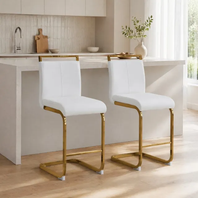 MODENUIT Barkruk 39 x 46,5 x 96,5 cm - Met Rugleuning En Voetsteun - Voor Keuken En Restaurant - Kunstleer Wit