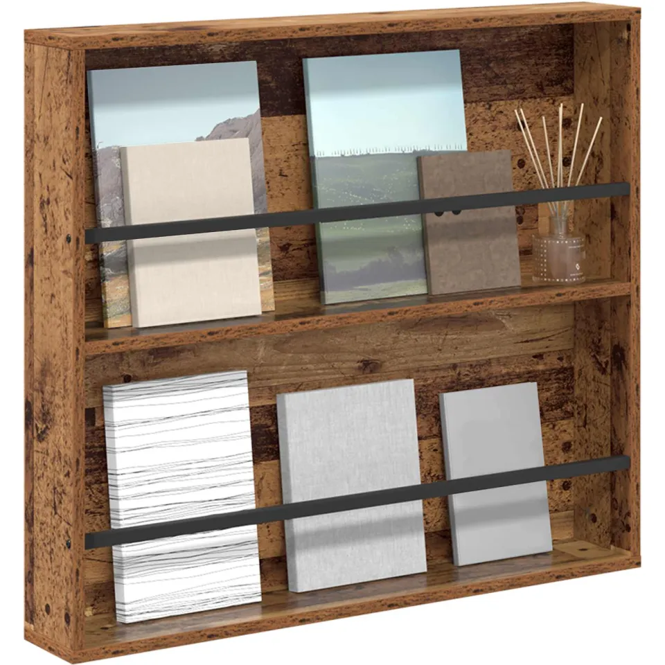 vidaXL Tijdschrift Rek met plank Oudhout 80 x 12 x 70 cm Bewerkt hout Bruin
