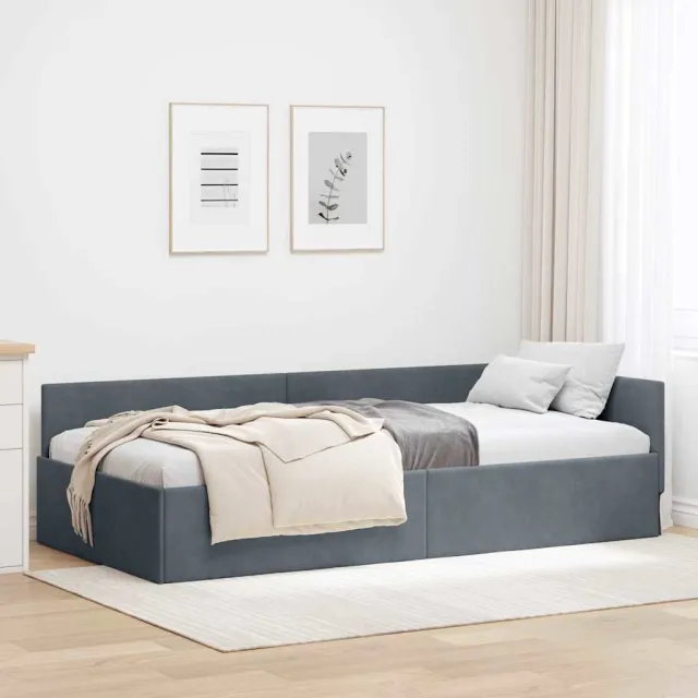 vidaXL Hoekbedframe Donkergrijs 100 x 200 cm fluweel