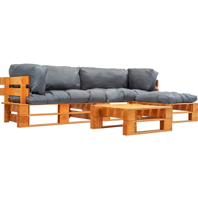 vidaXL 4-delige Loungeset pallet met grijze kussens hout Grijs