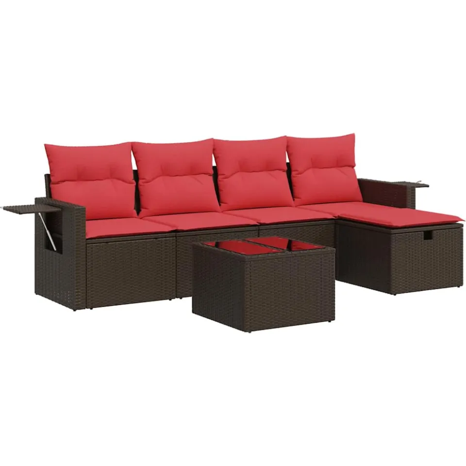 vidaXL 6-delige Loungeset met kussens poly rattan bruin, foto 3