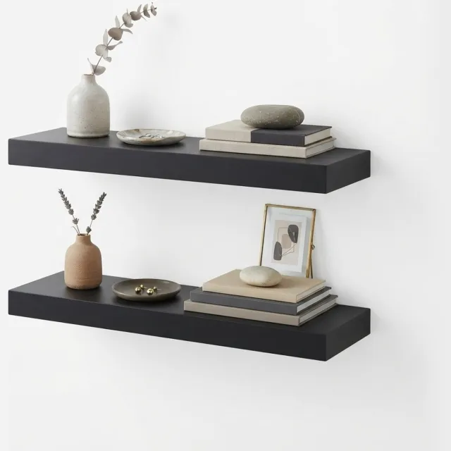 Klarven Wandplank zwevend Zwart B 60 x D 3,8 x H 23 cm - Moderne opbergruimte, Sterke ophanging - 60x23cm set van 2