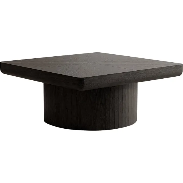 SONNENH Vierkante salontafel met houtfineer in parketpatroon - Zwart - 78 x 78 x 38 cm