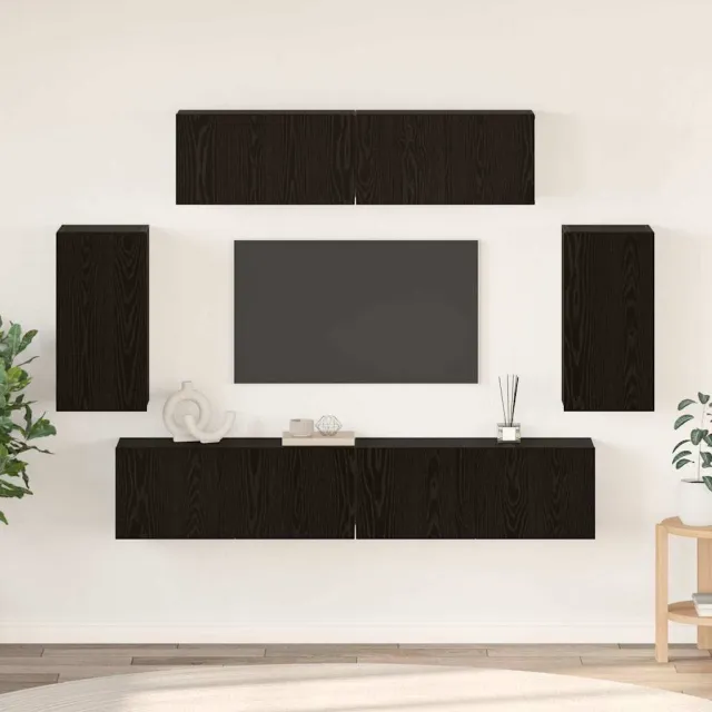 vidaXL Tv-meubelset 6 st Zwart Eiken Bewerkt hout