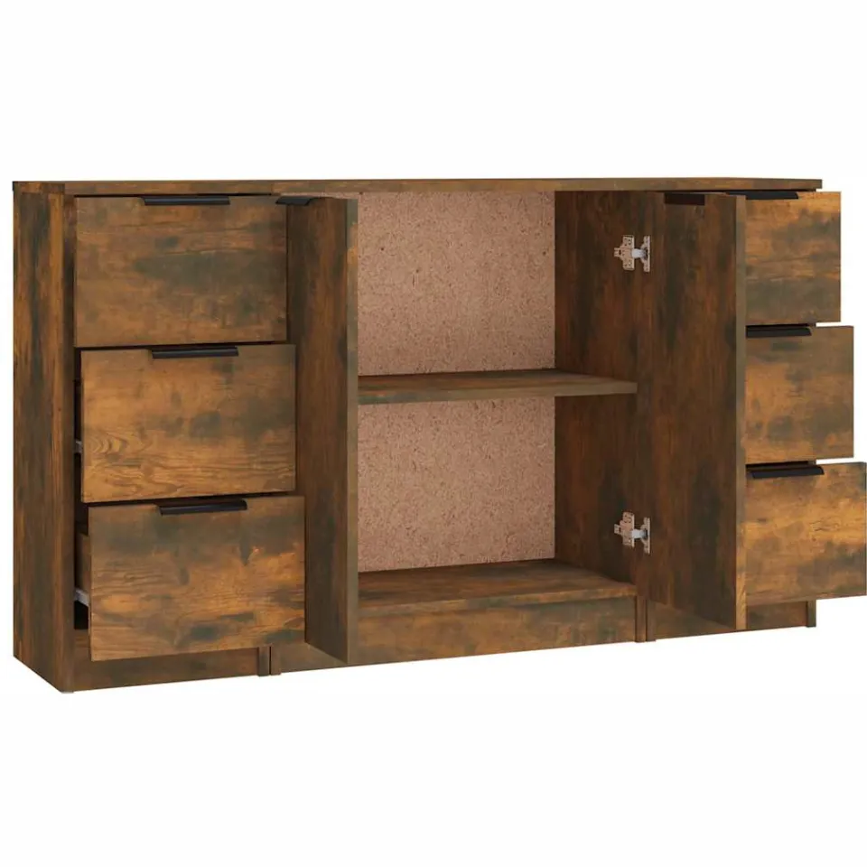 vidaXL Dressoirs 3 st bewerkt hout gerookt eikenkleurig, foto 4