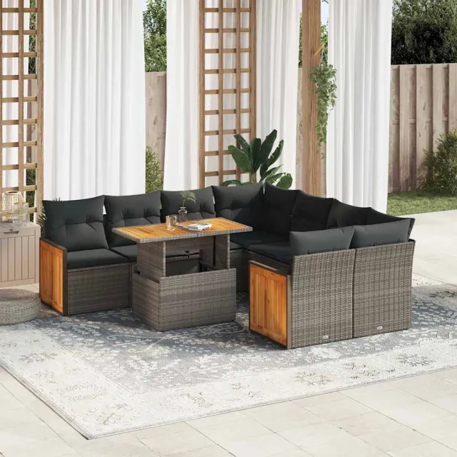 vidaXL 9-delige Loungeset met kussens poly rattan acacia grijs, foto 2