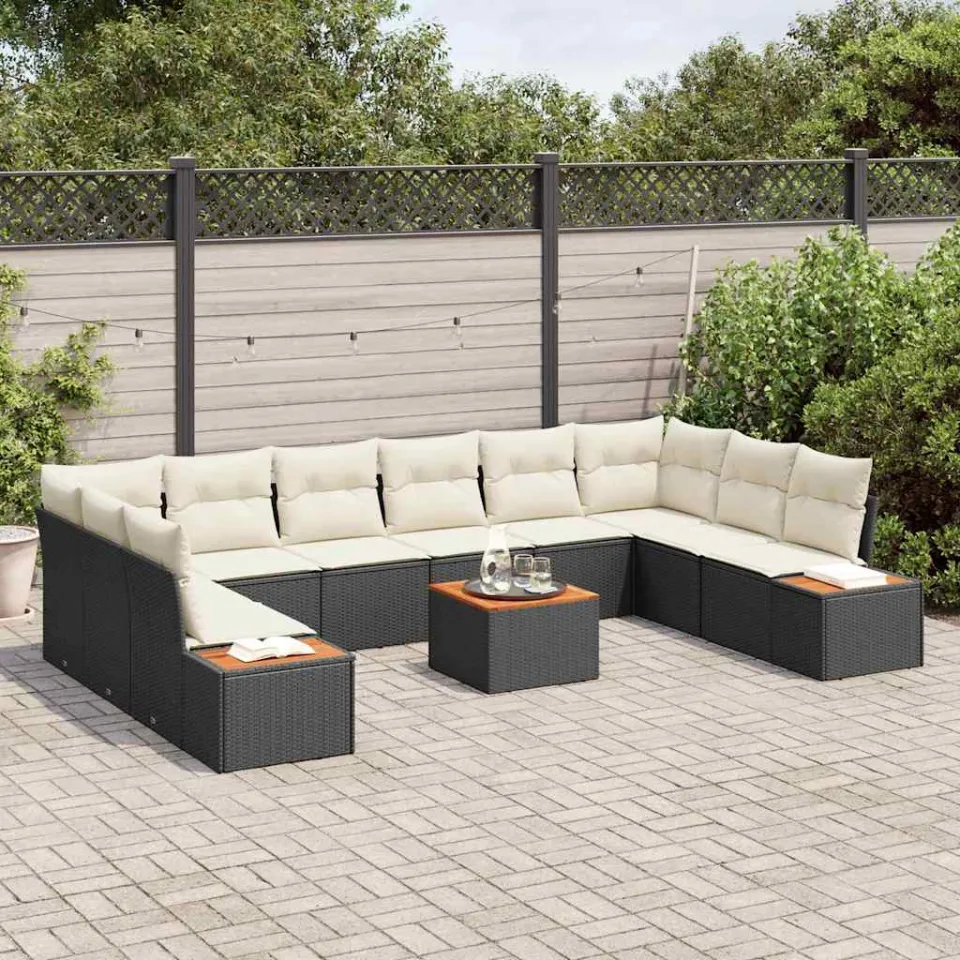 vidaXL Tuinbankenset 11 st Zwart Poly riet, foto 3
