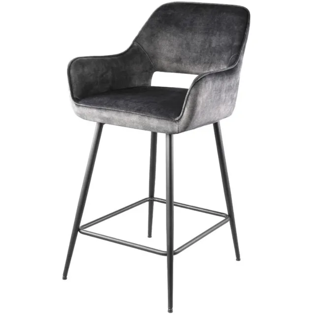 PTMD Barstoel Fal Low Velvet - Antraciet