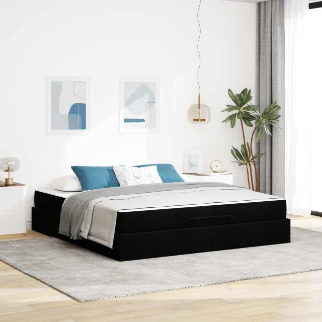 vidaXL Bedframe met matras 2 st Zwart Stof
