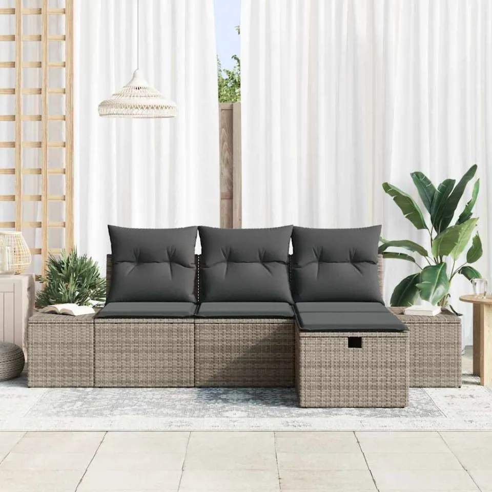 vidaXL Tuin Sofa Set 4 st poly rattan bruin, foto 3