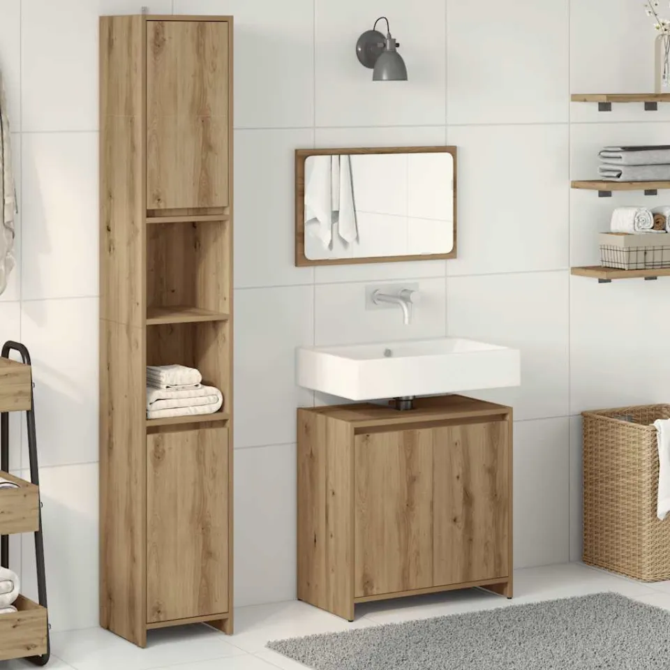 vidaXL 3-delige Badkamermeubelset bewerkt hout artisanaal eikenkleur, foto 2