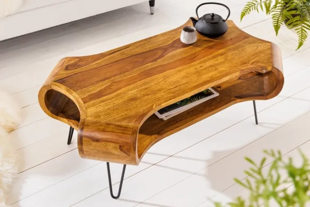 Invicta Interior Design Couchtisch ORGANIC LIVING 100cm Sheesham steenafwerking Massivholz handgemaakte haarspeldpoten - 43073 Zie omschrijving