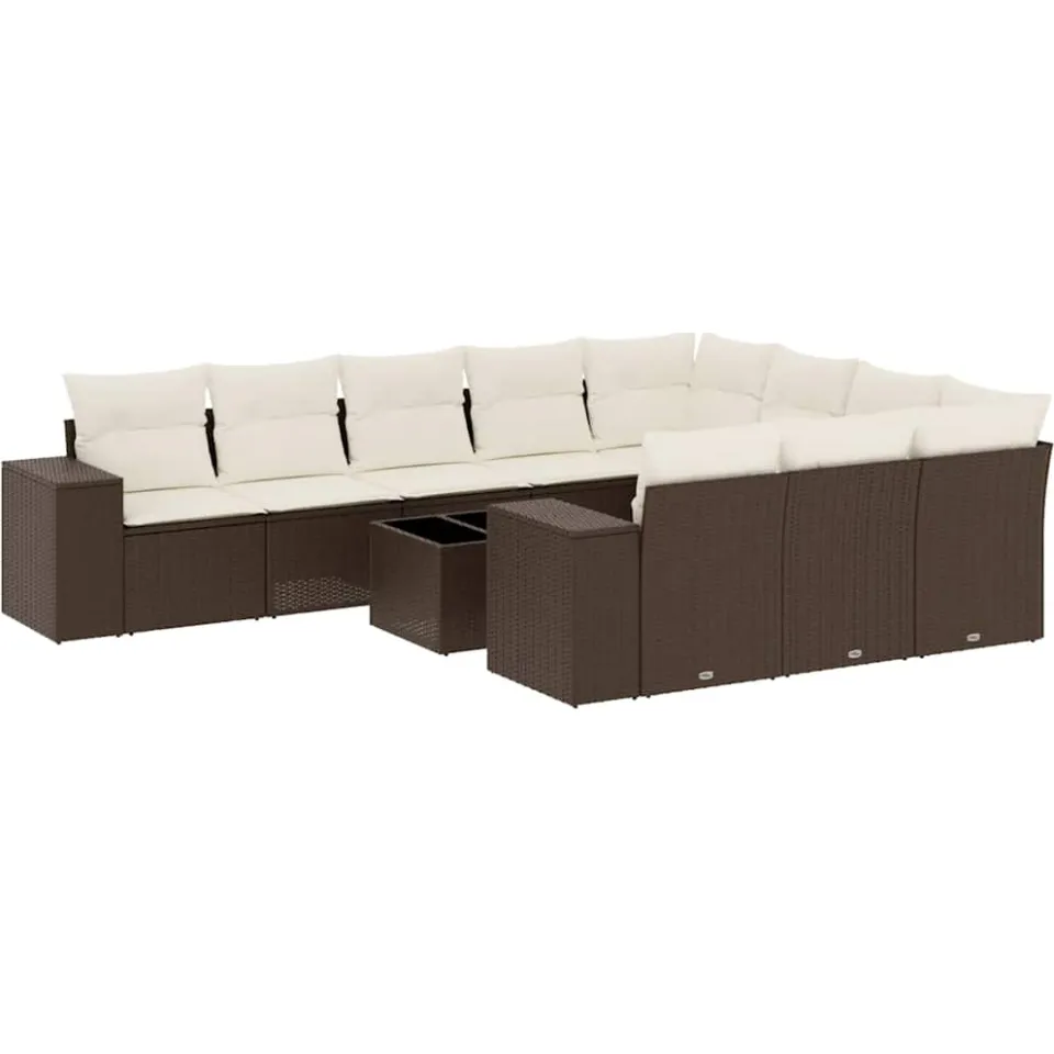 vidaXL 11-delige Loungeset met kussens poly rattan bruin, foto 3