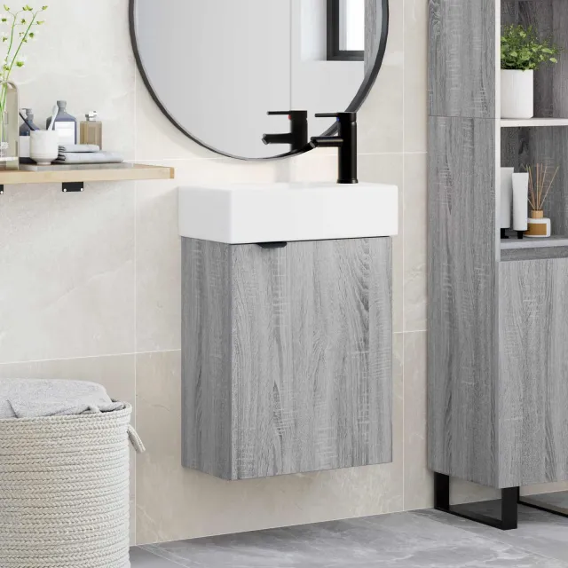 vidaXL Badkamermeubel met kraan Grijs Sonoma 45,5 x 22,5 x 84 cm
