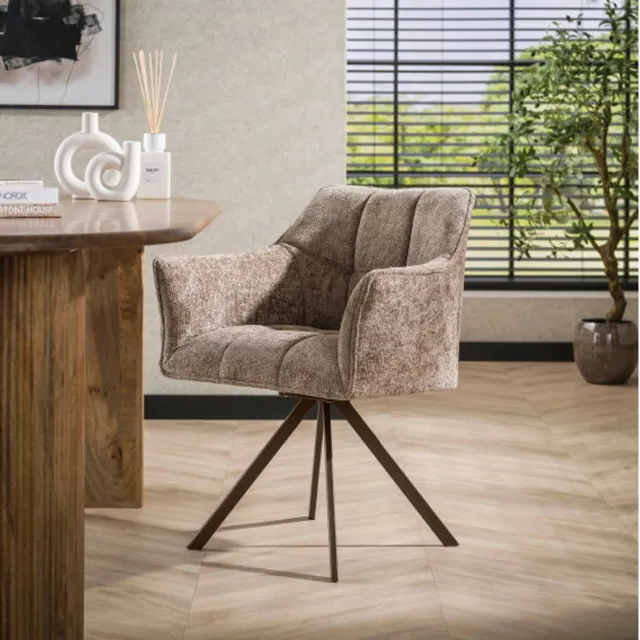 Meubelplaats Eetkamerstoel Raster draaibaar- Hoven champagne - bruin - eetkamerstoelen set van 2