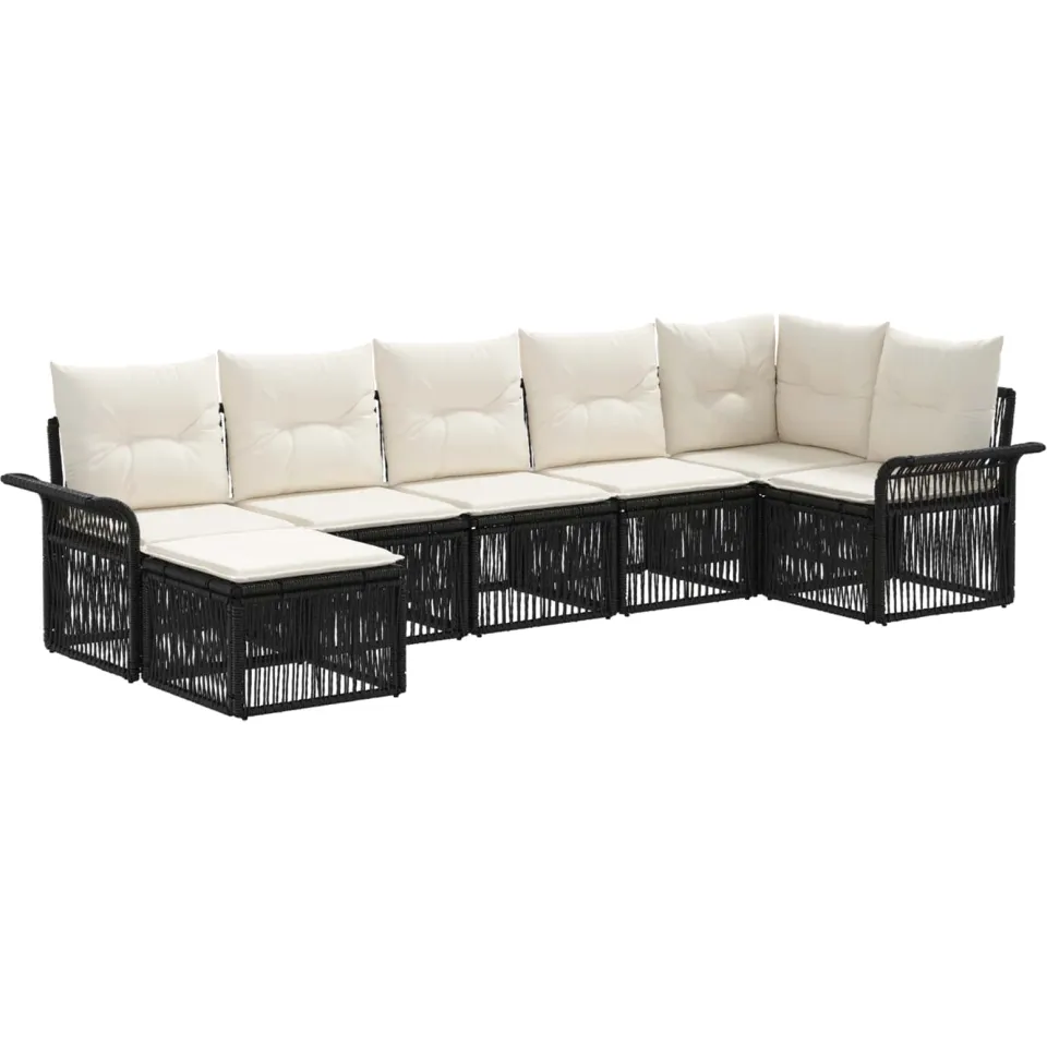 vidaXL Tuinbankenset 7 st 7-zits Zwart poly rattan, foto 3
