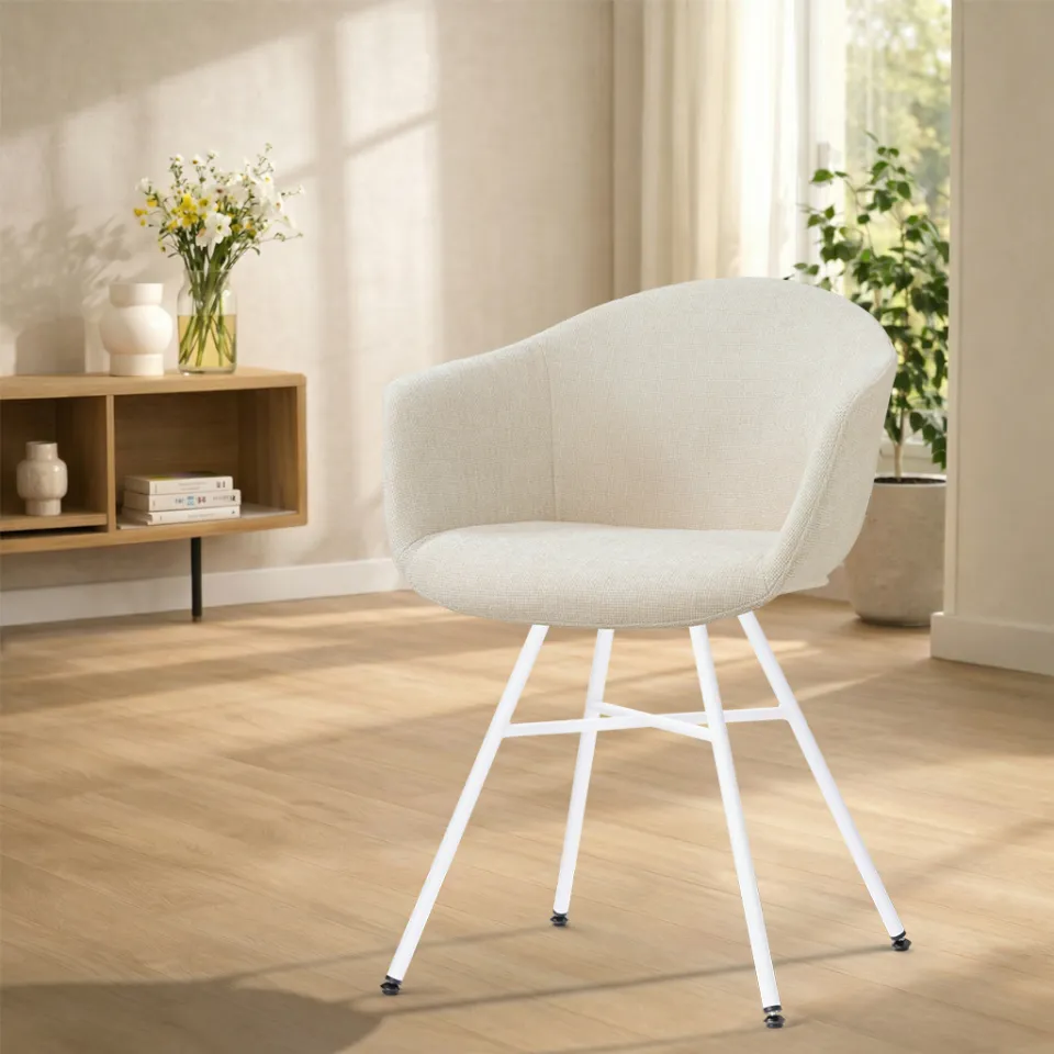 Nolon Noa-Otis eetkamerstoel cottonbeige - wit onderstel, foto 2