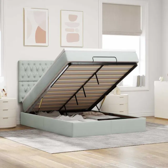 vidaXL Ottoman bed met matrassen 140x200cm fluweel lichtgrijs