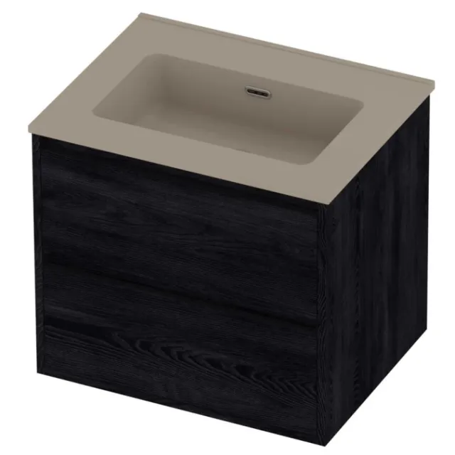 Proline Tribute Badmeubelset Porselein Elegant 2 Laden 60x46x54 cm Mat Crème Cotton Black Oak Eiken