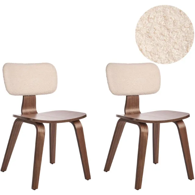 Beliani LUCINDA - Eetkamerstoel set van 2 - Donkerbruin/Lichtbeige - Bouclé