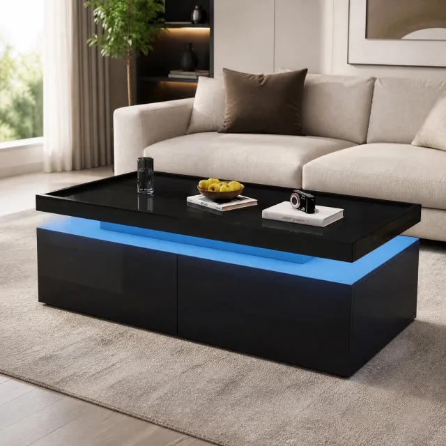 CHICFURN Salontafel - 2 lades - LED met app-bediening - rechthoekig - zwart