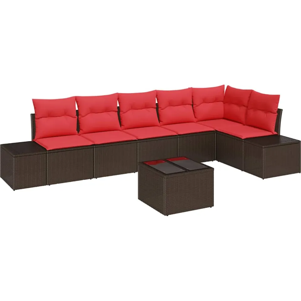 vidaXL Tuinbankenset met opslag Bruin en Rood poly rattan