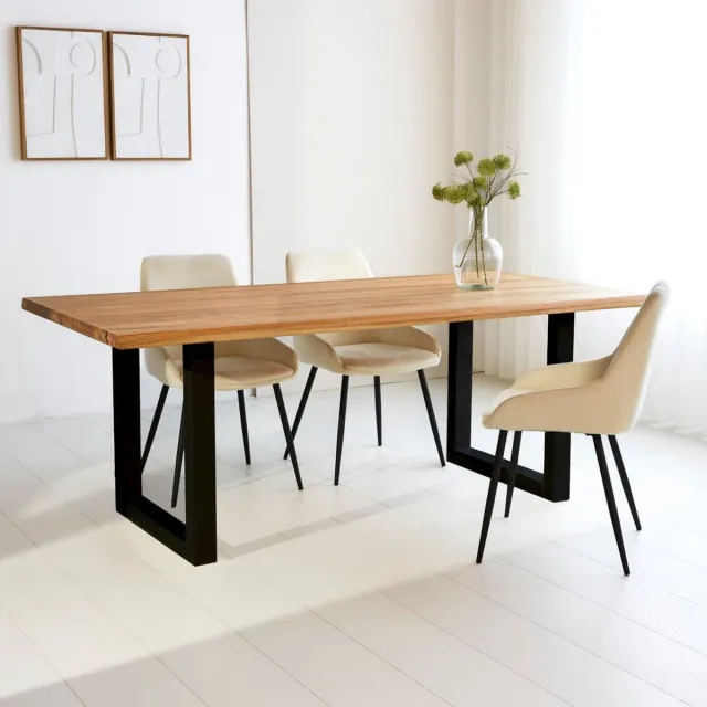 Dimehouse Eettafel Milas Eikenhout U-poot Zwart 180 x 90 cm - Eikenhout - Industrieel - Rechthoek Naturel