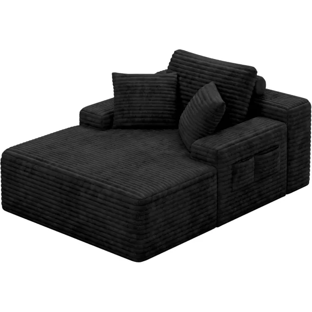 Xbro Slaapbank 1 Persoons met 3 Kussens, Comfortabele Slaapstoel van Ribcord, Zetelbed, Uitklapbare Relaxstoel voor Woonkamer en Slaapkamer,Donkergrijs