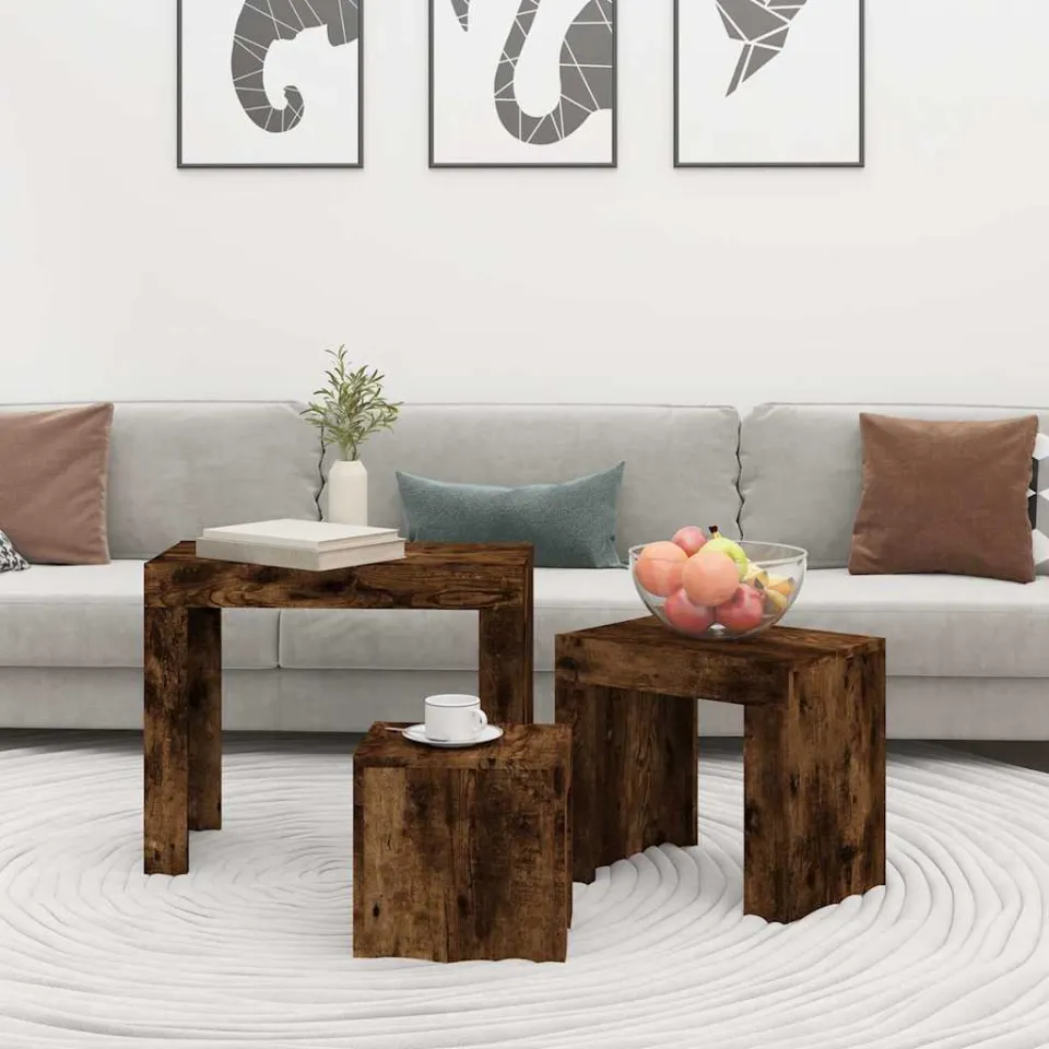 vidaXL 3-delige Tafeltjesset bewerkt hout gerookt eikenkleurig, foto 3
