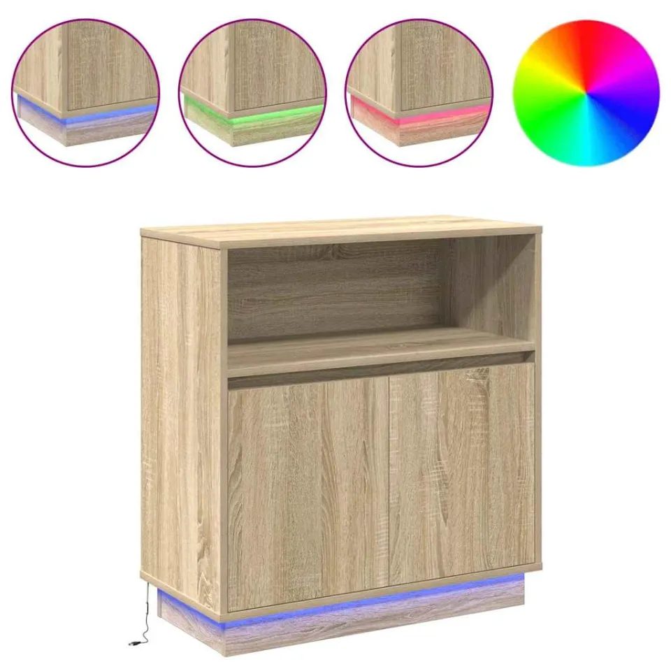 vidaXL LED Sideboard Sonoma Eiken 71 x 34,5 x 75 cm Bewerkt hout, foto 4