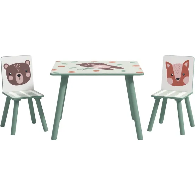whiqutey Kinderzitset Met Dierenmotief – 1 Tafel En 2 Stoelen Voor Kinderen Van 3-8 Jaar, Groen groente